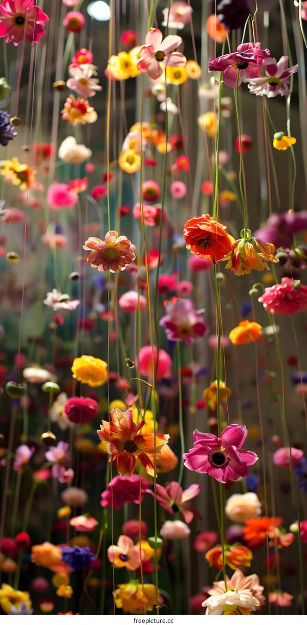 Colorful Flowers Hanging From Ceiling