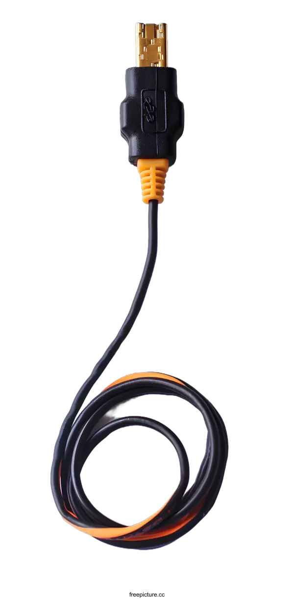 [Transparent Background PNG]Black and Orange USB Cable with Gold Plated Connector