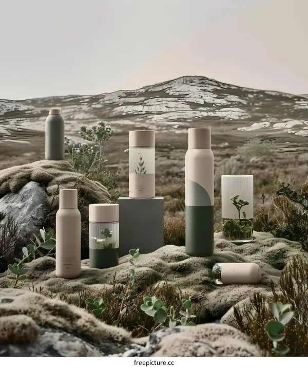 Sustainable Bottle Mockup with Green Plants