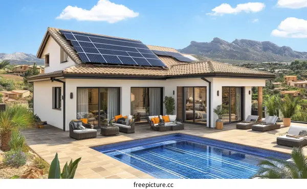 Modern Villa with Solar Panels and Pool in Mountains