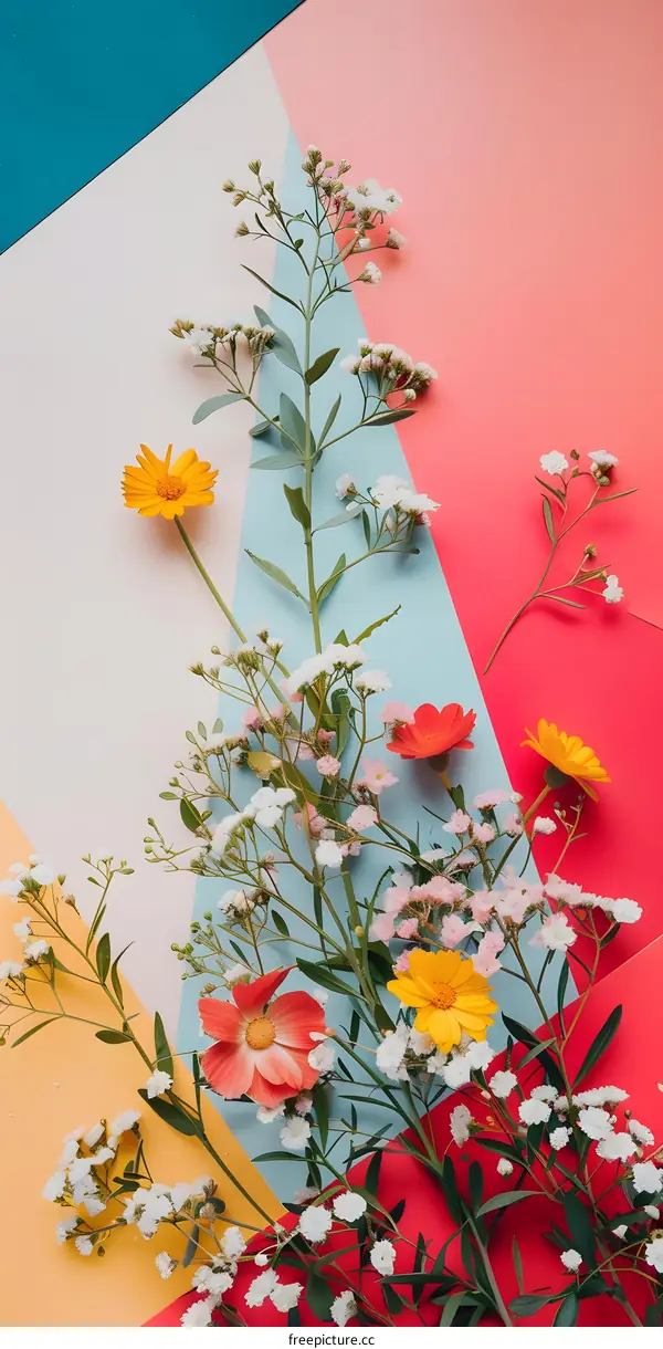 Colorful Flowers on Paper Background