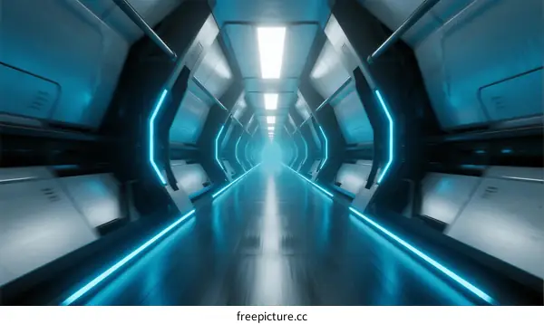 Futuristic Sci-Fi Corridor with Blue Neon Lights