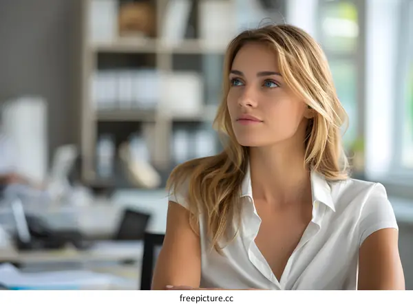 Thoughtful Businesswoman in Office with Window View