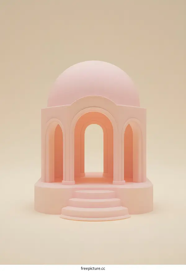 Pink 3D Rendered Dome Structure with Columns and Stairs