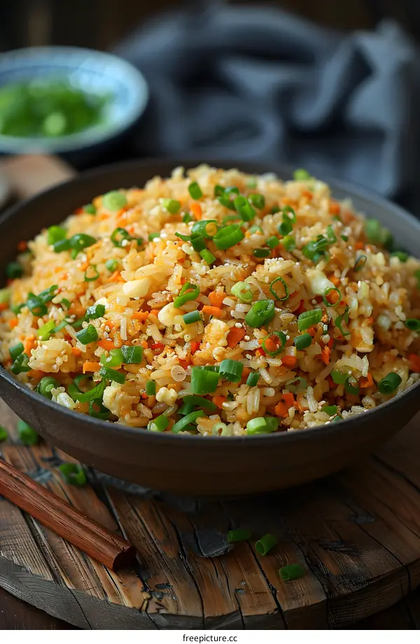 Bowl of Vegetable Fried Rice on Wooden Table