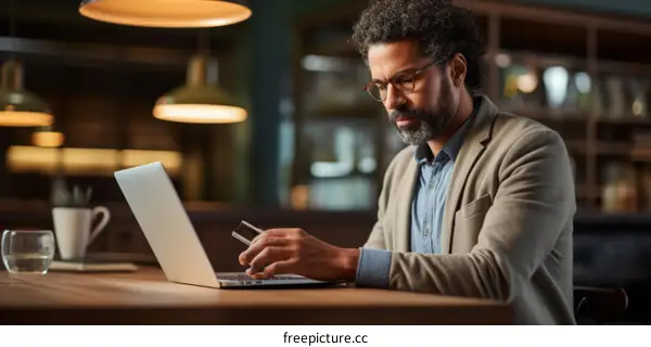 A man using a laptop and a credit card