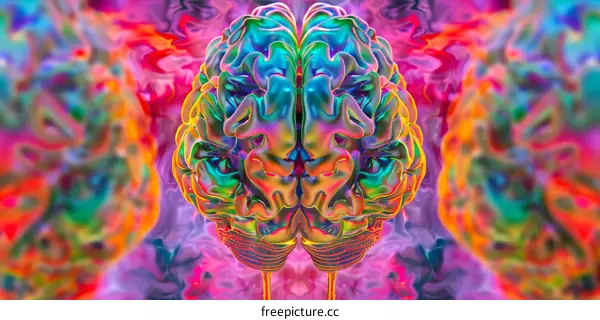 Psychedelic Brain: Vibrant Colors and Glowing Effect