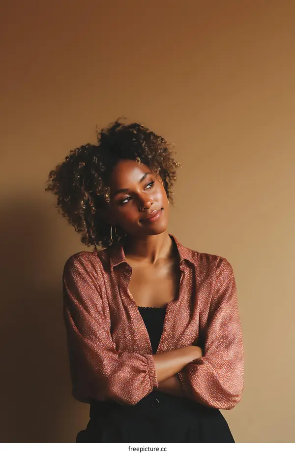 Confident Woman in a Stylish Dusty Rose Shirt