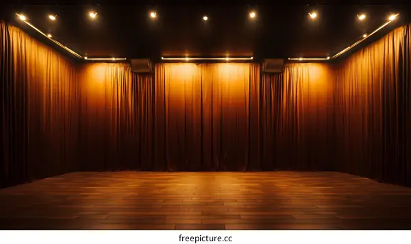 Empty Theater Stage With Brown Curtains