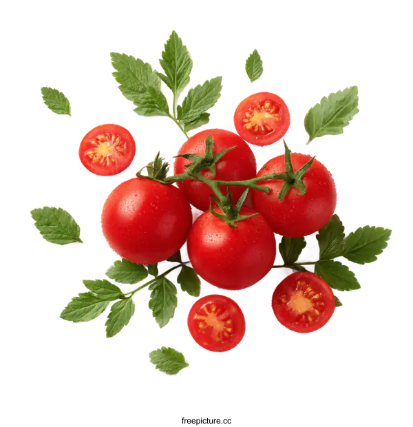 [Transparent Background PNG]Fresh Tomatoes with Green Leaves