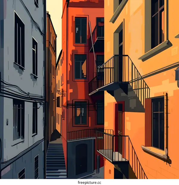 Narrow Street with Old Buildings in City