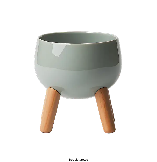 [Transparent Background PNG]Modern Gray Planter with Wooden Legs