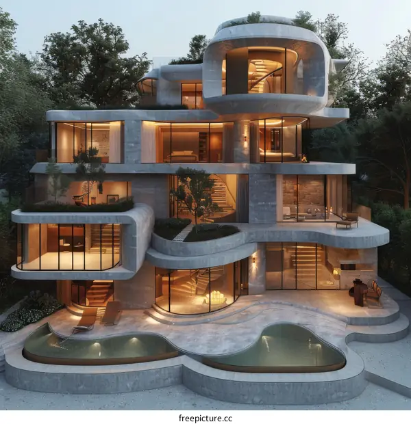 Futuristic Concrete House in Serene Green Surroundings