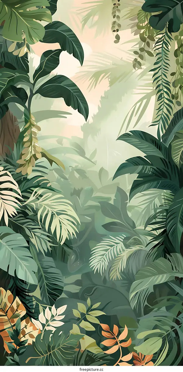 Green Tropical Leaves Pattern Illustration