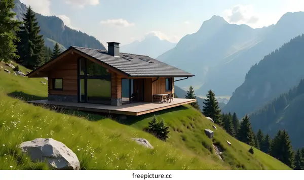 Modern Cabin Home In Mountain Landscape