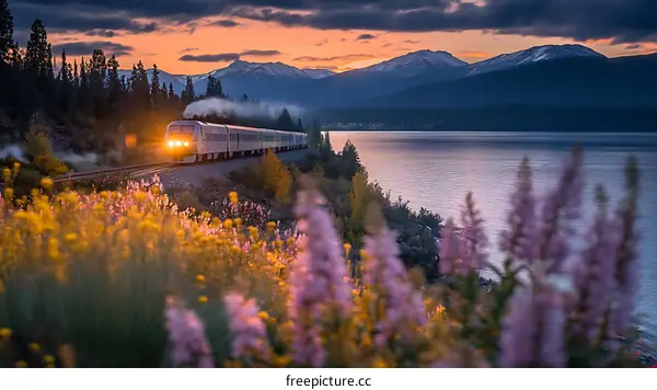 Train Journey at Scenic Sunrise over Lake