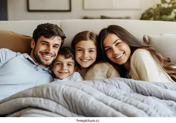Happy Family Relaxing on Sofa