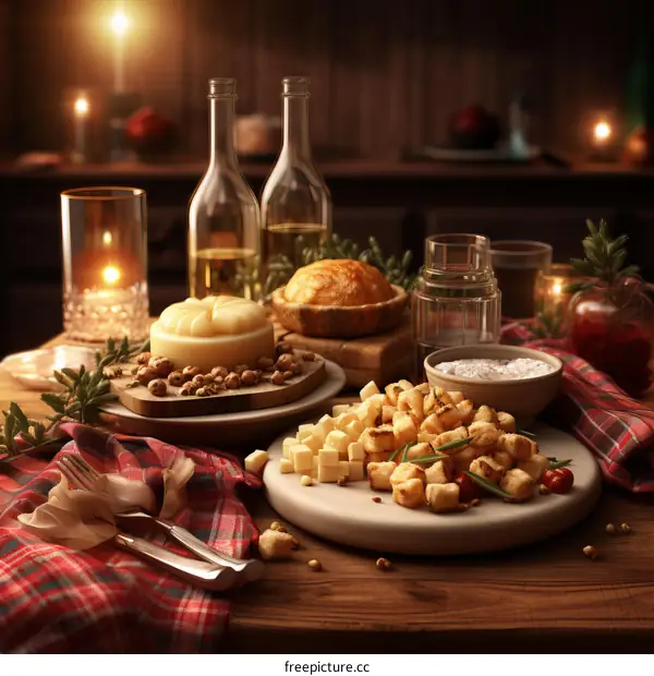 A delicious meal of cheese, bread, and wine