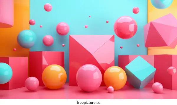 Pink and blue pastel 3D shapes composition