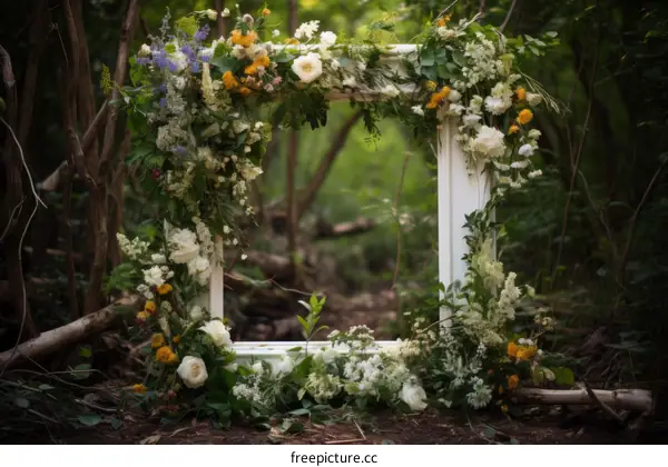 A beautiful floral frame in a forest