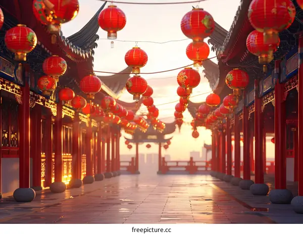 Red Lanterns at Chinese Traditional Festival Temple Fair