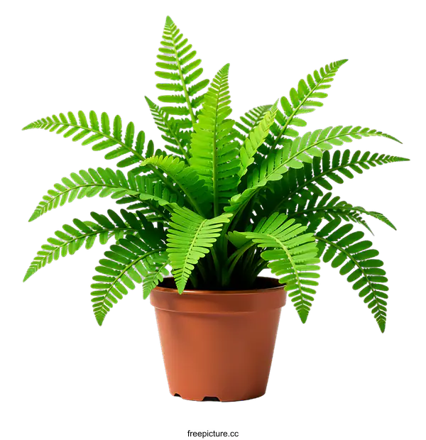 [Transparent Background PNG]Green Fern Plant In A Brown Pot Isolated On transparent background