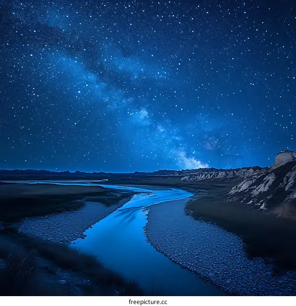 Starry Night Sky Over a Winding River