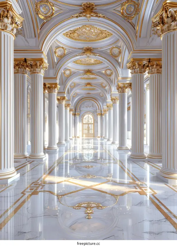 Elegant Gold and White Palace Hallway