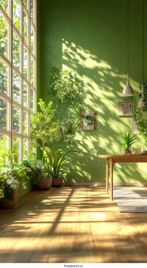 Green Room with Plants and Sunlight
