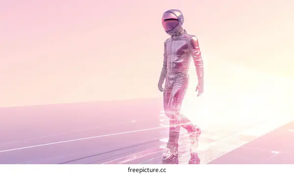 Futuristic Astronaut Walking on Digital Pathway
