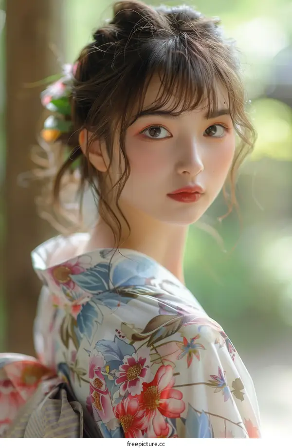 Beautiful Asian Woman in Traditional Kimono