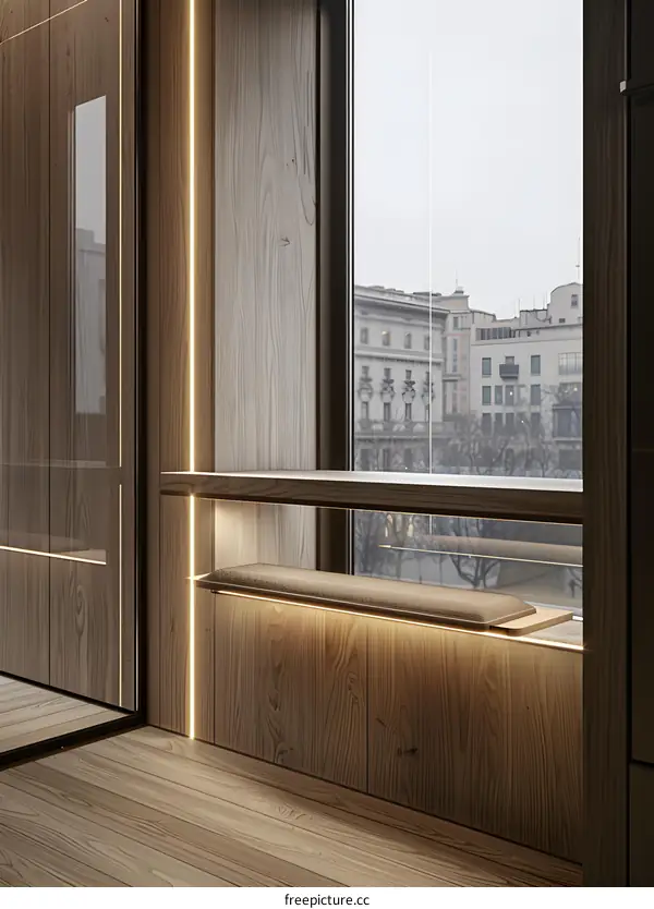 Modern Wooden Window Seat with  LED Lighting