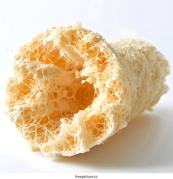 Close up view of a natural loofah sponge