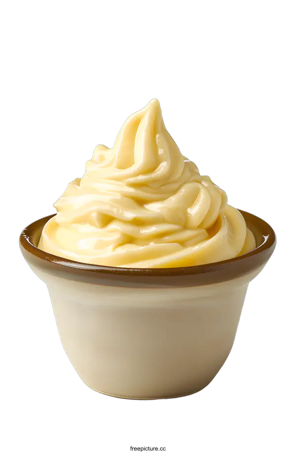 [Transparent Background PNG]Mayonnaise in a brown and white ceramic bowl