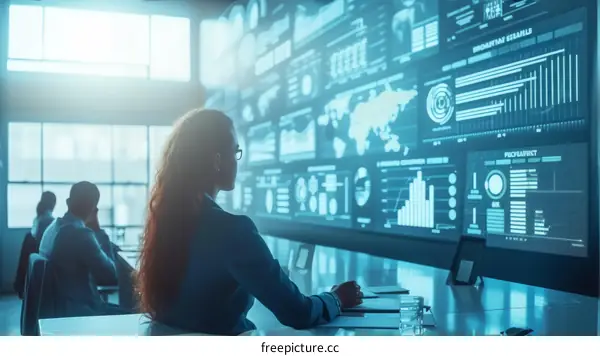 businesswoman analyzing company's financial data using business intelligence software