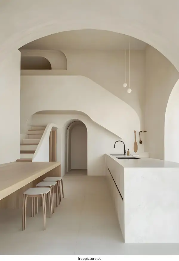 Modern Minimalist Kitchen Interior Design With Archways