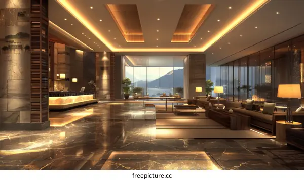 Luxurious and Modern Hotel Lobby with Comfortable and Functional Facilities