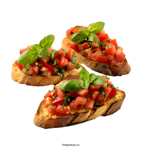[Transparent Background PNG]Delicious Bruschetta with Tomatoes and Basil