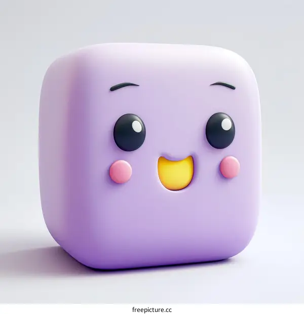 A cute purple 3D cube with a smiley face