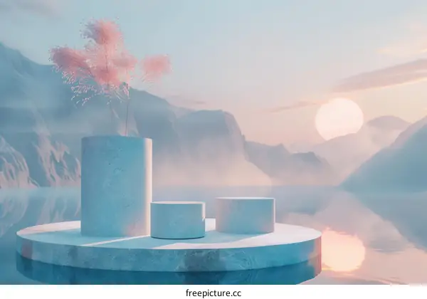 Pastel Aesthetic Product Display by the Mountain Lake