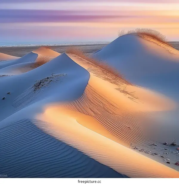 The vast desert dunes under the setting sun