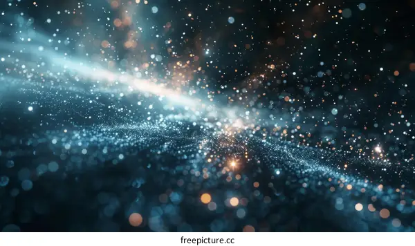 Blue and Orange Glowing Particles in Flowing Motion