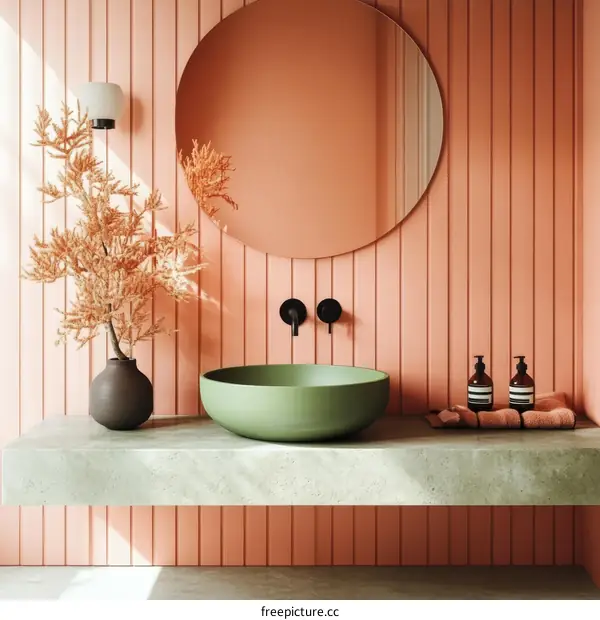 Modern Bathroom Interior Design with Pink Walls