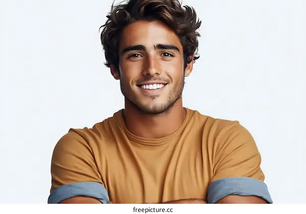 Smiling Man in a Mustard T-Shirt Portrait