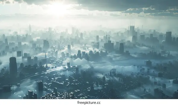 Futuristic Cityscape in Fog