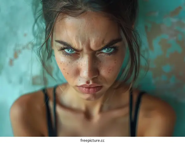 Close-up Portrait of a Woman with an Angry Expression