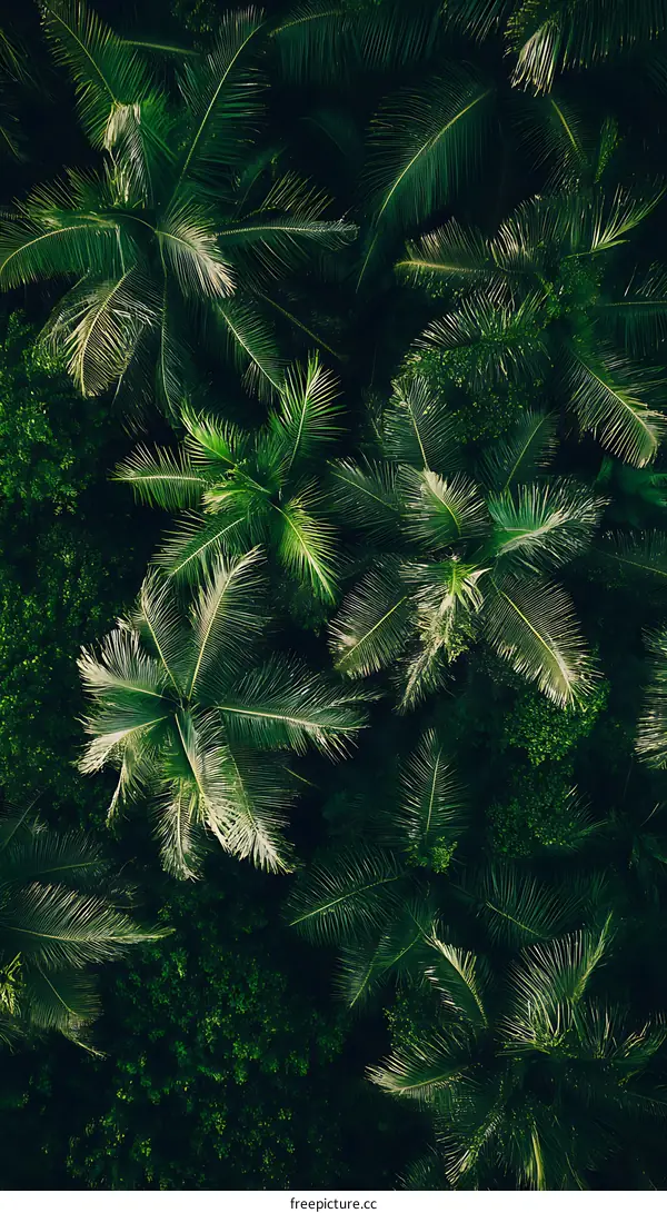 Aerial View of Palm Trees in a Lush Tropical Forest