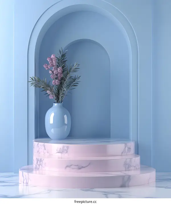 Blue and Pink Marble Steps with Flower Vase