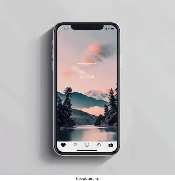 Smartphone Mockup with Lake and Mountain Landscape