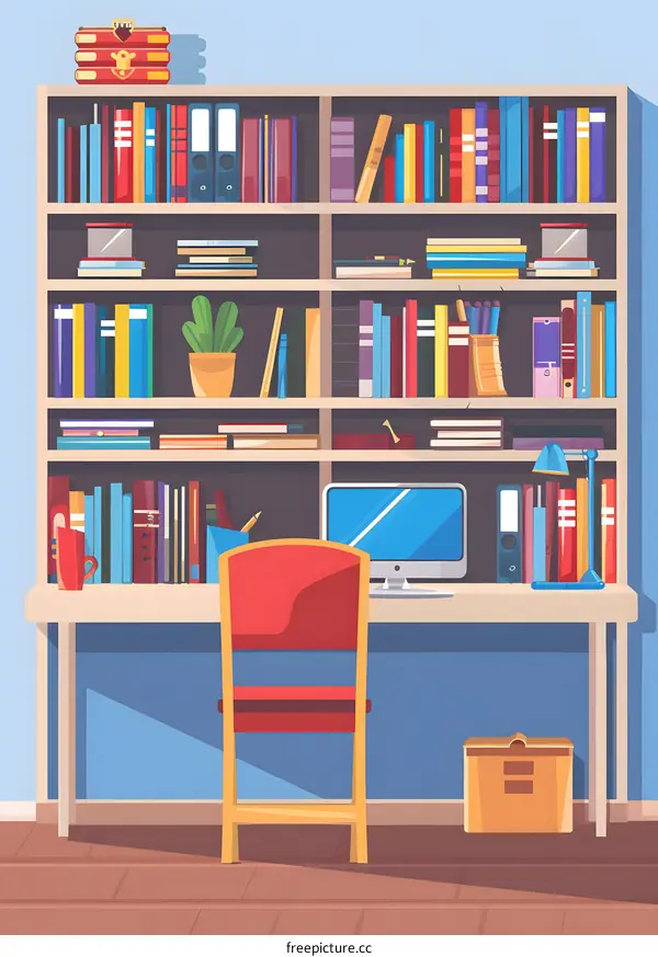 Home Office Desk with Bookshelves and Computer